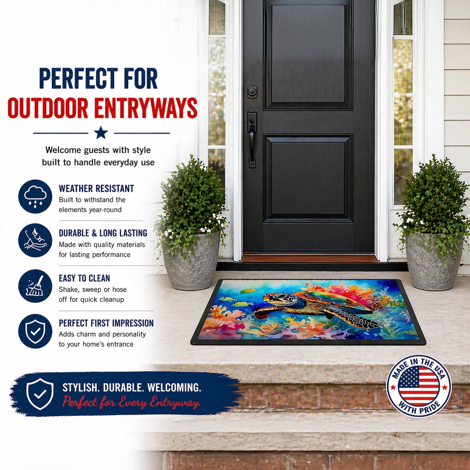 Loggerhead Sea Turtle Doormat Indoor Outdoor 24H X 36W Front Door Mat Rugs for Entryway, Non Slip Washable Low Pile,