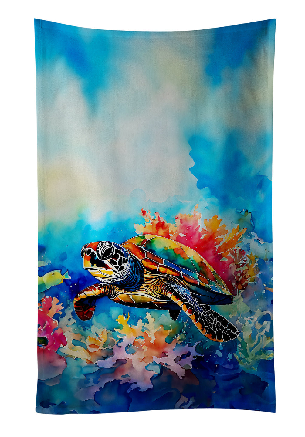 Loggerhead Sea Turtle Kitchen Towel Velour Plush Front and Cotton Loop Back Machine Washable