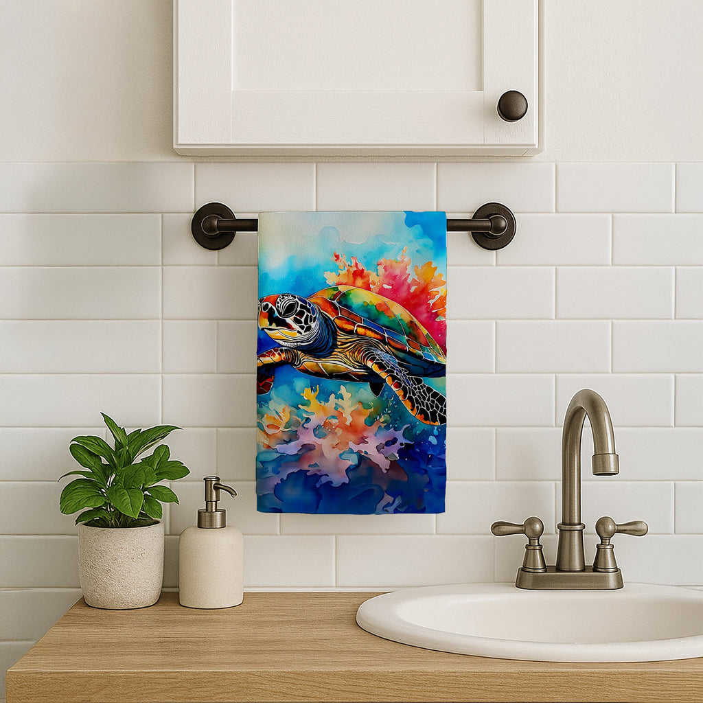 Loggerhead Sea Turtle Kitchen Towel Velour Plush Front and Cotton Loop Back Machine Washable