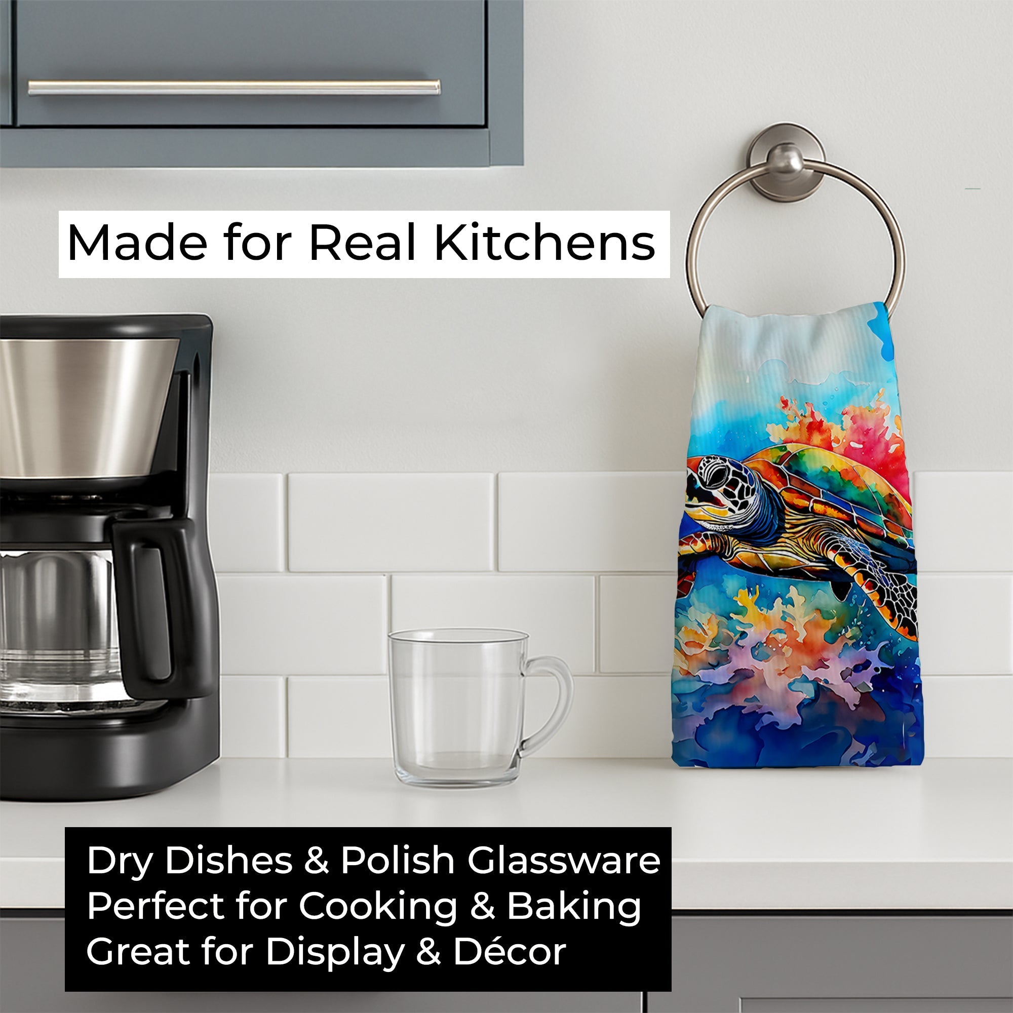 Loggerhead Sea Turtle Kitchen Towel Velour Plush Front and Cotton Loop Back Machine Washable