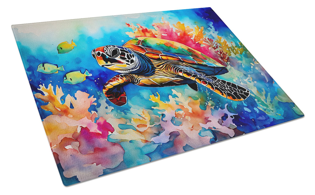 Loggerhead Sea Turtle Cutting Board Tempered Glass Kitchen Cutting Surface, Heat Resistant Chopping, Non-Slip Feet, Food Prep & Serving