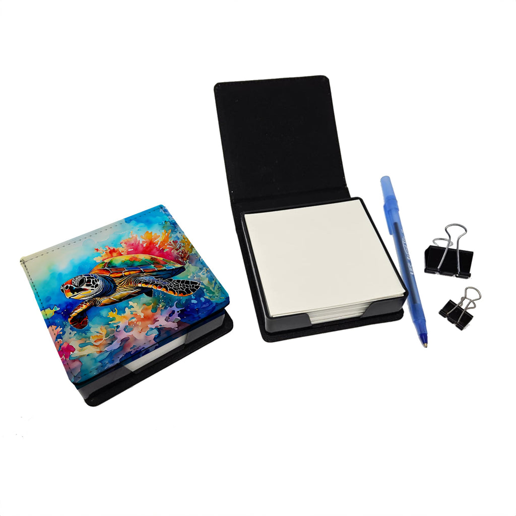 Loggerhead Sea Turtle PU Leather Note Paper Holder with Artist-Designed Cover, Desk Accessory, Office Gift