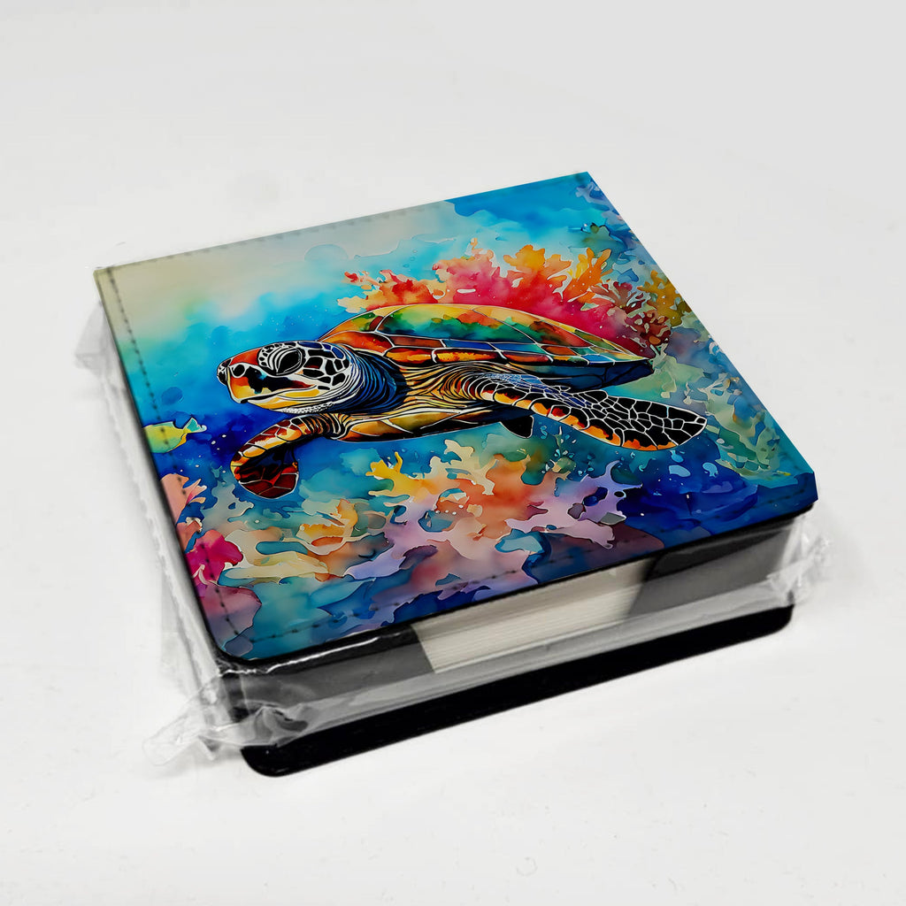 Loggerhead Sea Turtle PU Leather Note Paper Holder with Artist-Designed Cover, Desk Accessory, Office Gift