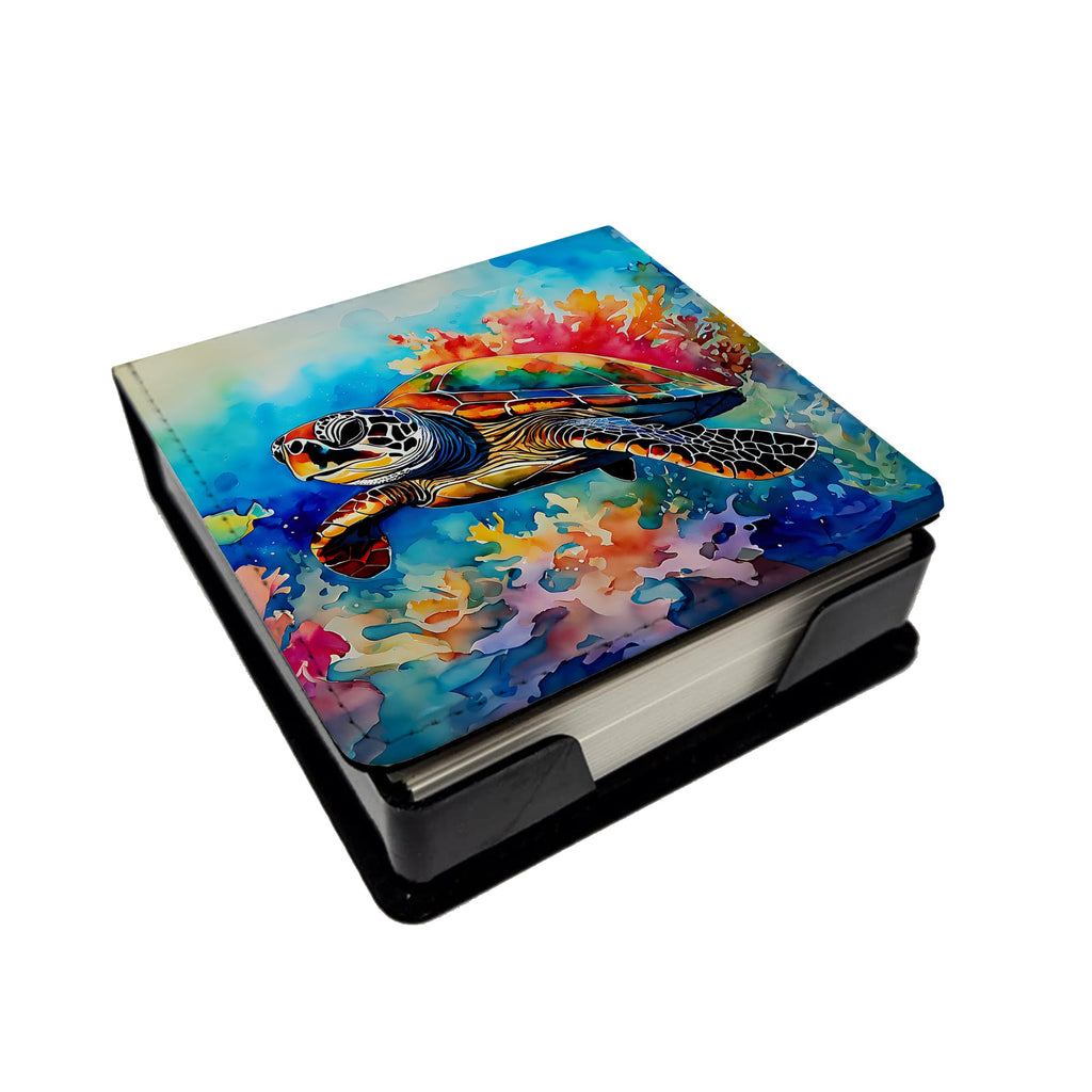 Loggerhead Sea Turtle PU Leather Note Paper Holder with Artist-Designed Cover, Desk Accessory, Office Gift