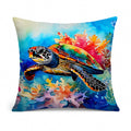 Loggerhead Sea Turtle Decorative Throw Pillow 14x14 Indoor Outdoor Accent Cushion, Fabric Cover with Insert for Sofa, Bed, Porch & Living Room