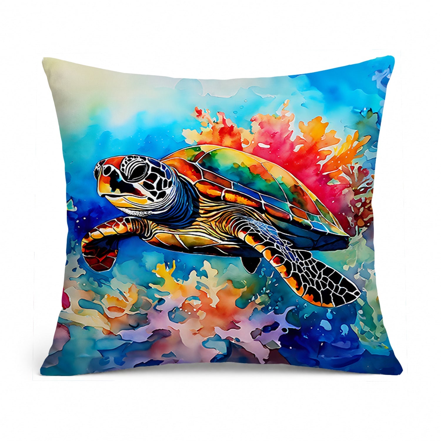 Loggerhead Sea Turtle Decorative Throw Pillow 14x14 Indoor Outdoor Accent Cushion, Fabric Cover with Insert for Sofa, Bed, Porch & Living Room