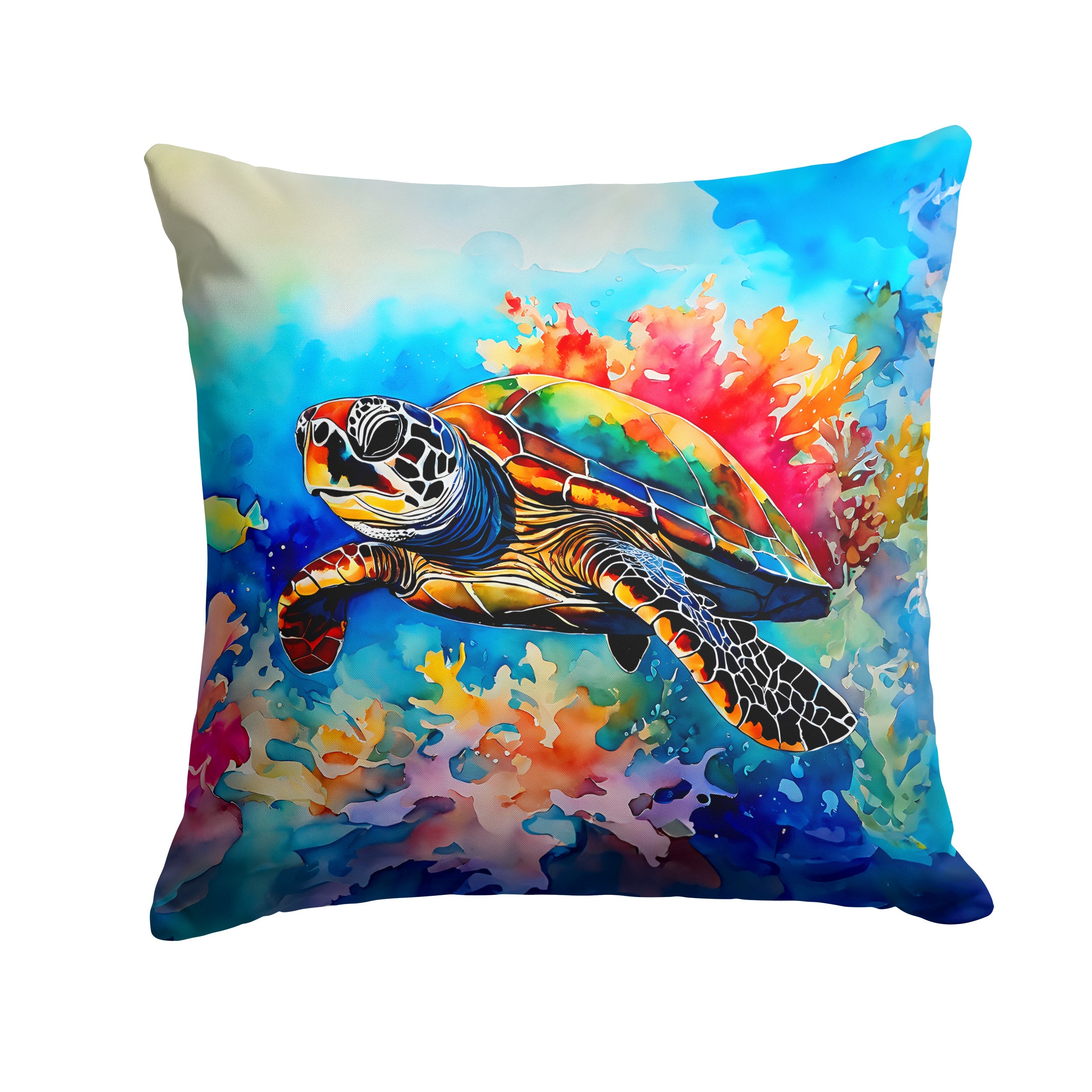 Loggerhead Sea Turtle Decorative Throw Pillow 18x18 Indoor Outdoor Accent Cushion, Fabric Cover with Insert for Sofa, Bed, Porch & Living Room