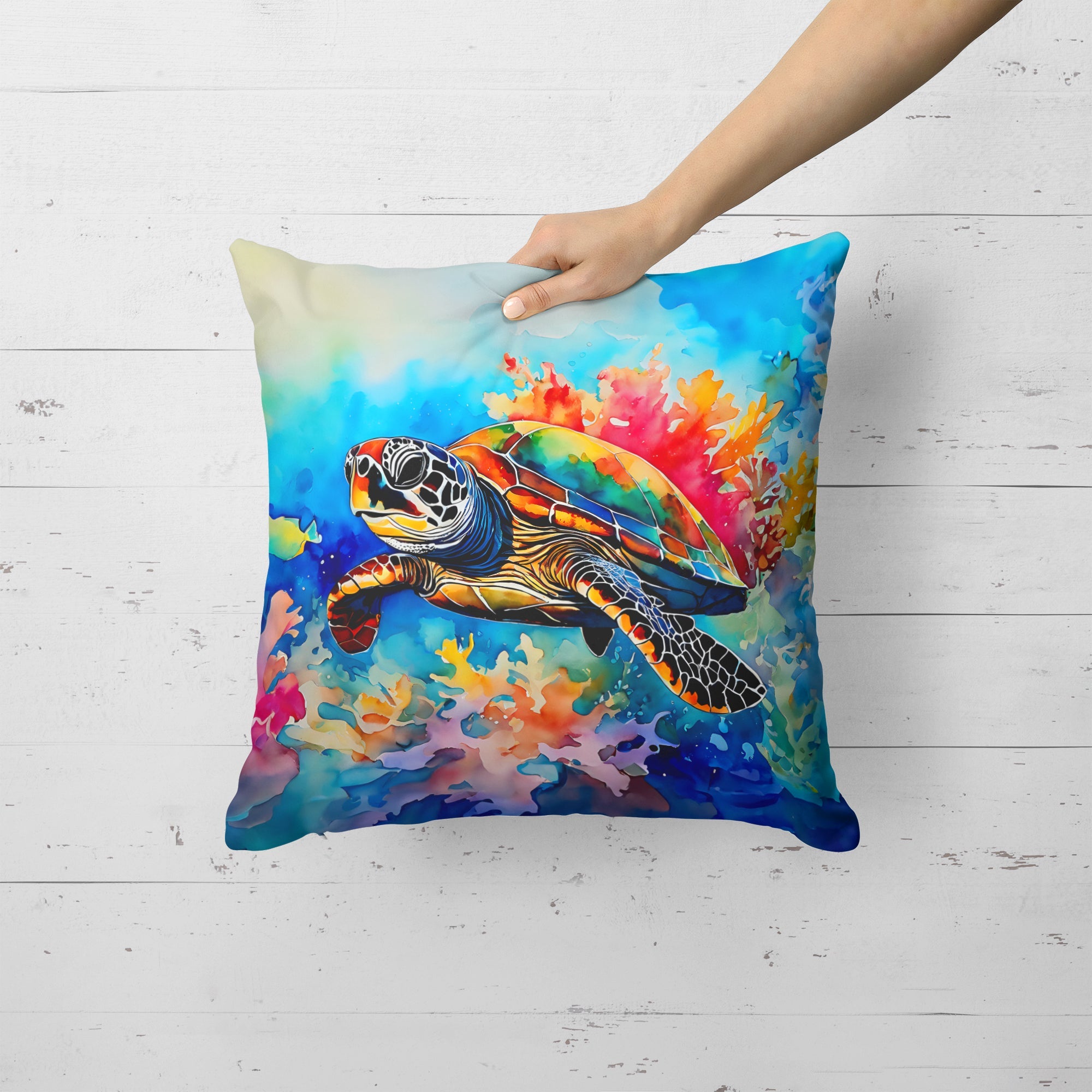Loggerhead Sea Turtle Decorative Throw Pillow 18x18 Indoor Outdoor Accent Cushion, Fabric Cover with Insert for Sofa, Bed, Porch & Living Room