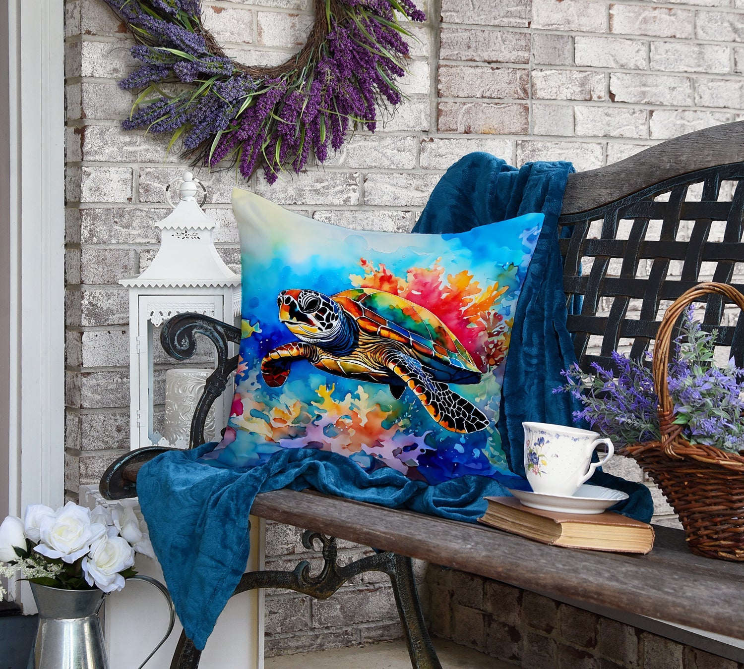 Loggerhead Sea Turtle Decorative Throw Pillow 18x18 Indoor Outdoor Accent Cushion, Fabric Cover with Insert for Sofa, Bed, Porch & Living Room