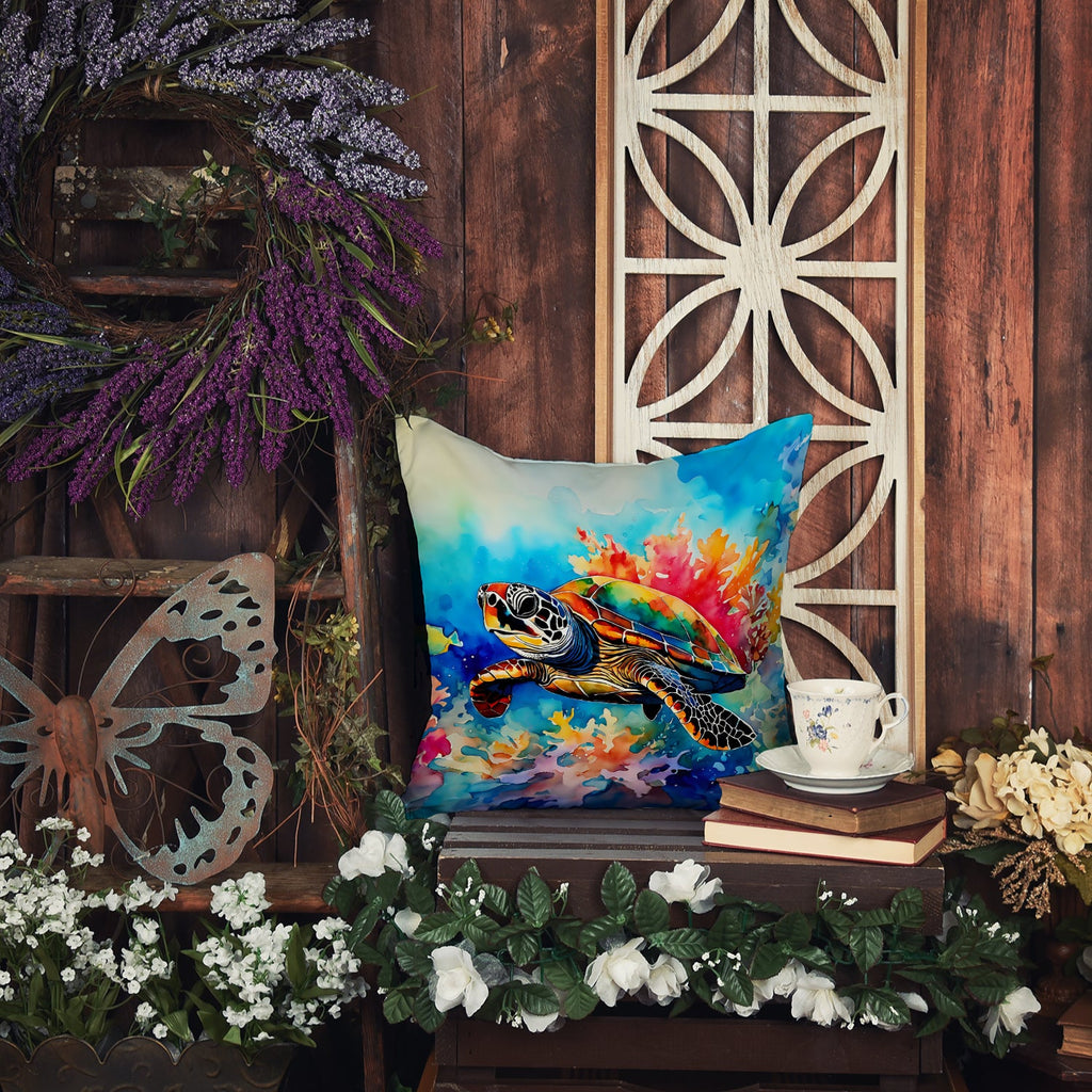Loggerhead Sea Turtle Decorative Throw Pillow 18x18 Indoor Outdoor Accent Cushion, Fabric Cover with Insert for Sofa, Bed, Porch & Living Room
