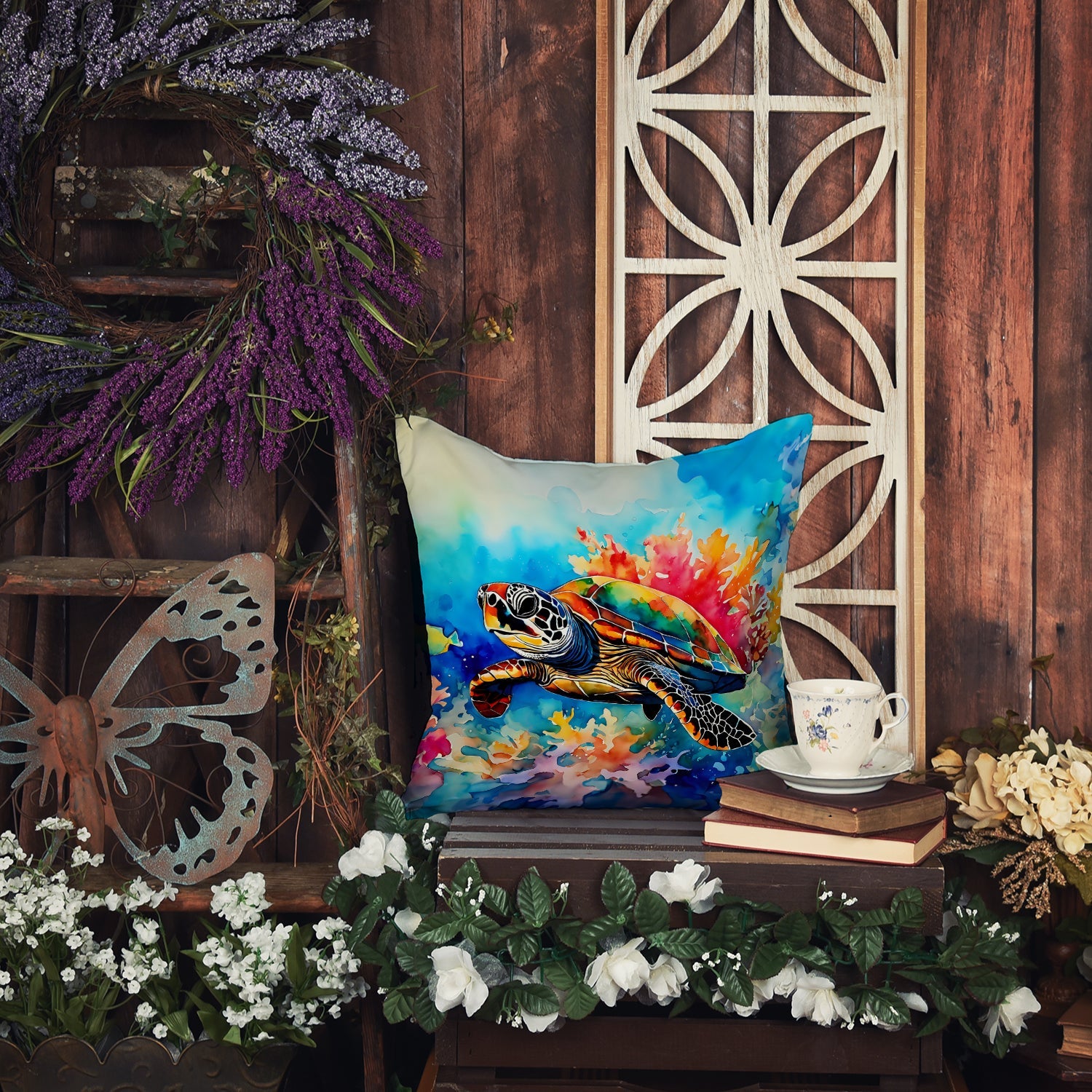 Loggerhead Sea Turtle Decorative Throw Pillow 18x18 Indoor Outdoor Accent Cushion, Fabric Cover with Insert for Sofa, Bed, Porch & Living Room