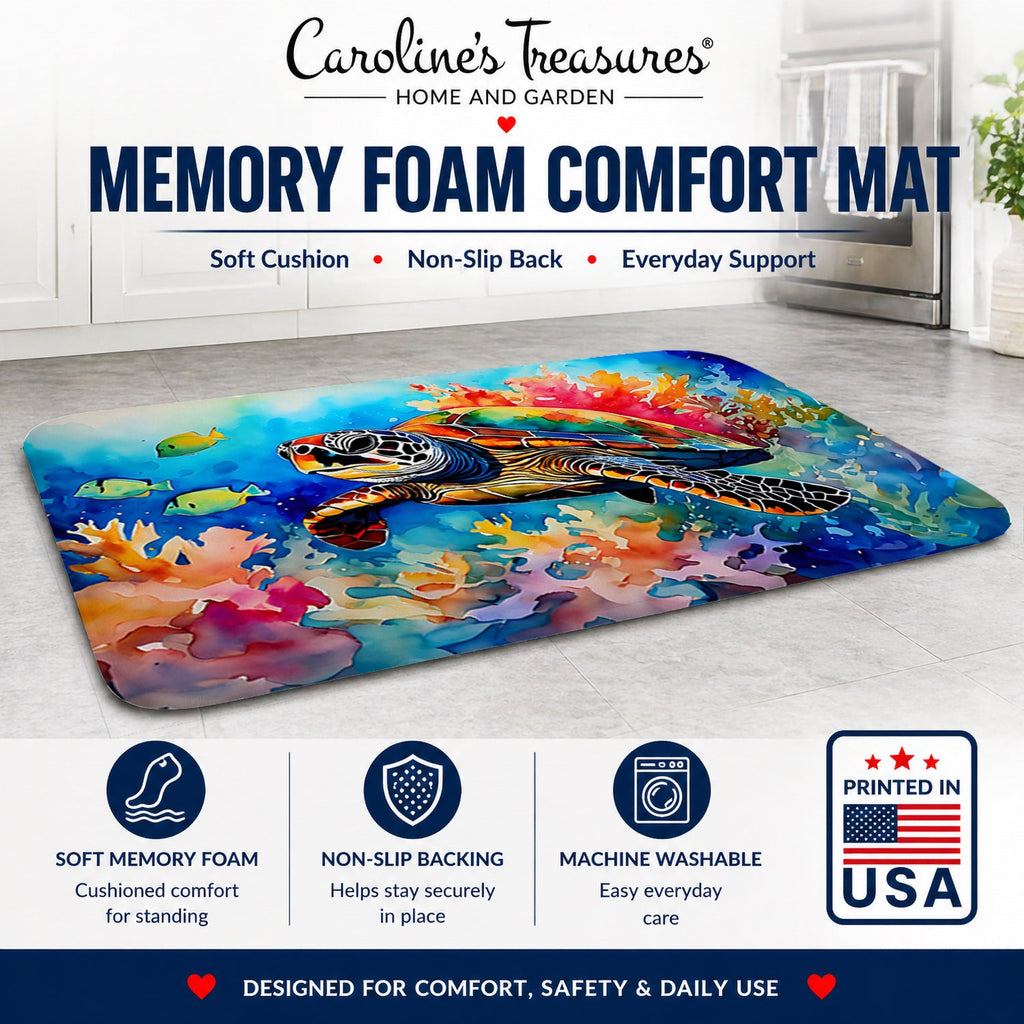 Loggerhead Sea Turtle Memory Foam Kitchen Mat Machine Washable Anti-Fatigue Cushion Comfort Bath or Kitchen Rug