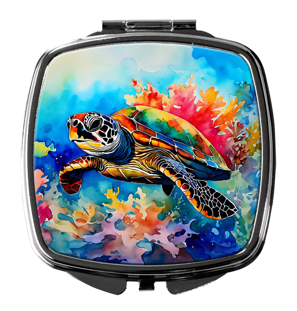 Loggerhead Sea Turtle Compact Mirror Decorative Travel Makeup Mirror for Women Girls Gifts Pocket Makeup Mirror Folding Handheld