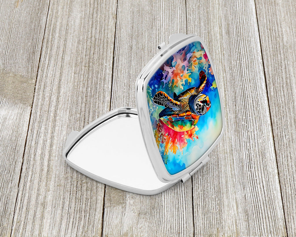 Loggerhead Sea Turtle Compact Mirror Decorative Travel Makeup Mirror for Women Girls Gifts Pocket Makeup Mirror Folding Handheld