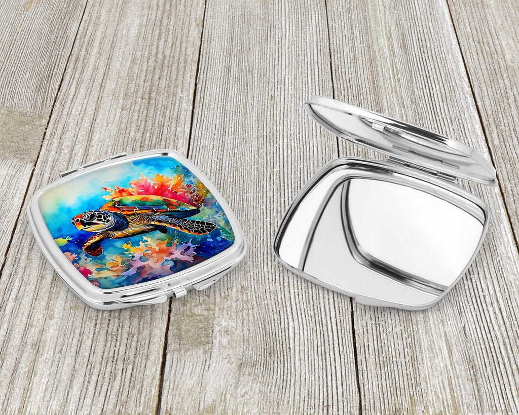 Loggerhead Sea Turtle Compact Mirror Decorative Travel Makeup Mirror for Women Girls Gifts Pocket Makeup Mirror Folding Handheld