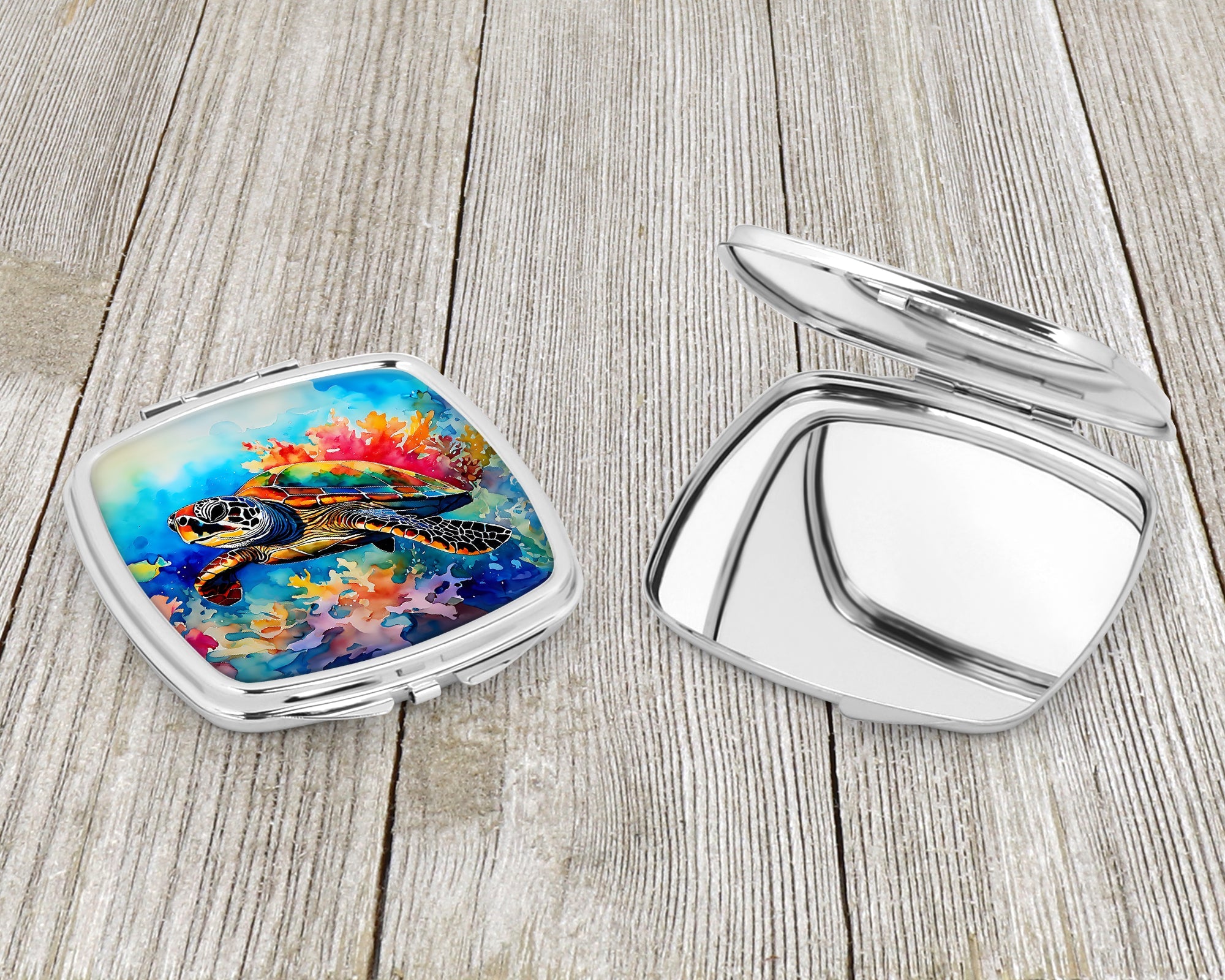 Loggerhead Sea Turtle Compact Mirror Decorative Travel Makeup Mirror for Women Girls Gifts Pocket Makeup Mirror Folding Handheld