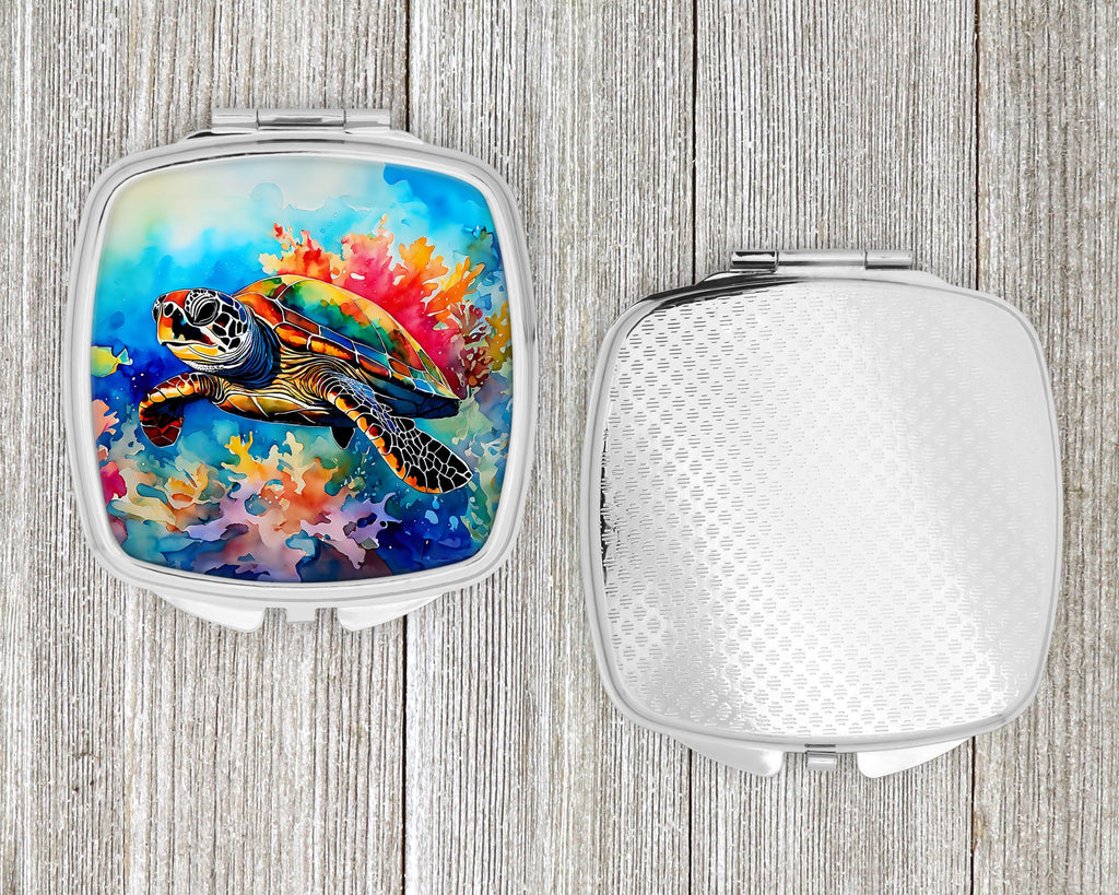 Loggerhead Sea Turtle Compact Mirror Decorative Travel Makeup Mirror for Women Girls Gifts Pocket Makeup Mirror Folding Handheld