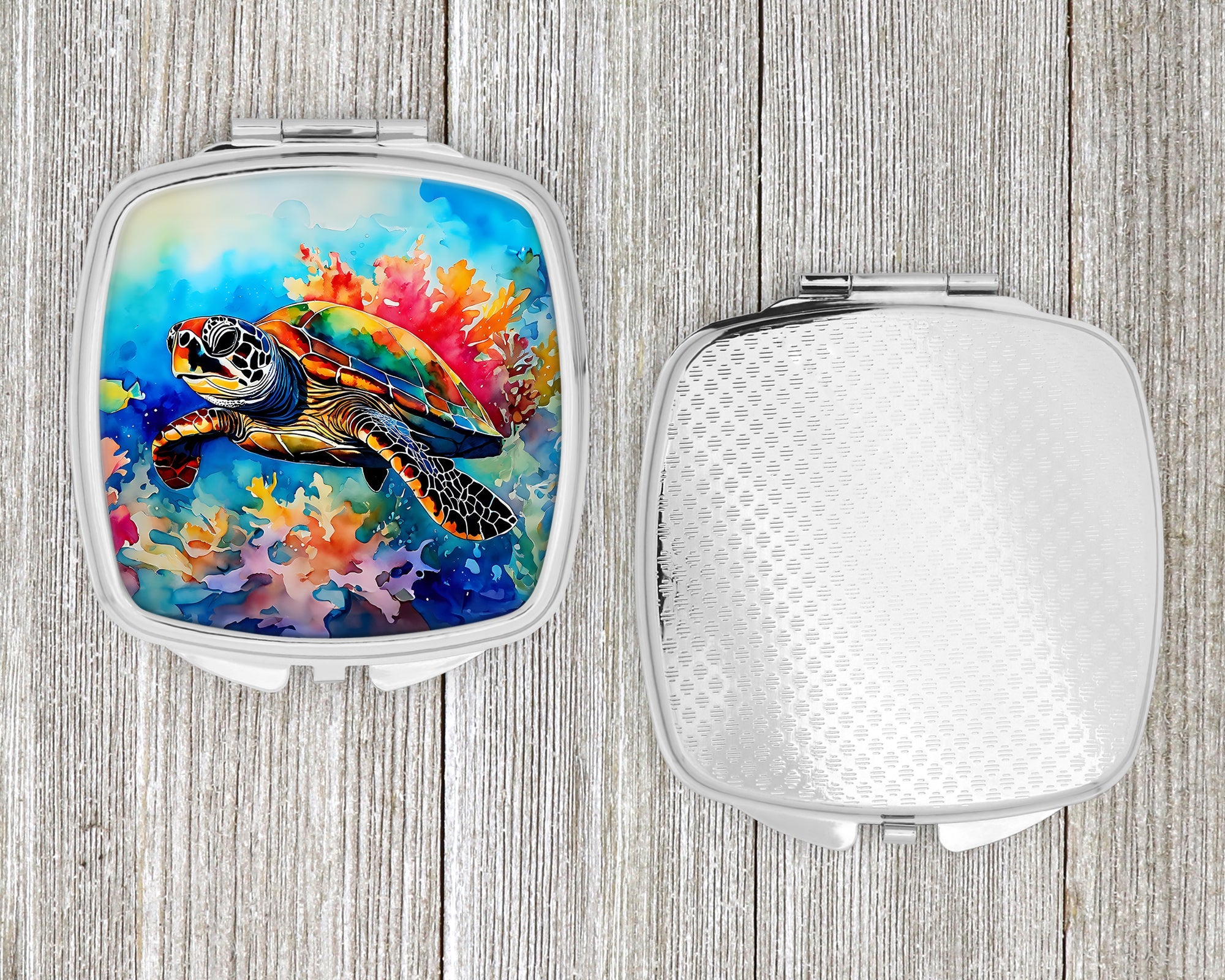 Loggerhead Sea Turtle Compact Mirror Decorative Travel Makeup Mirror for Women Girls Gifts Pocket Makeup Mirror Folding Handheld
