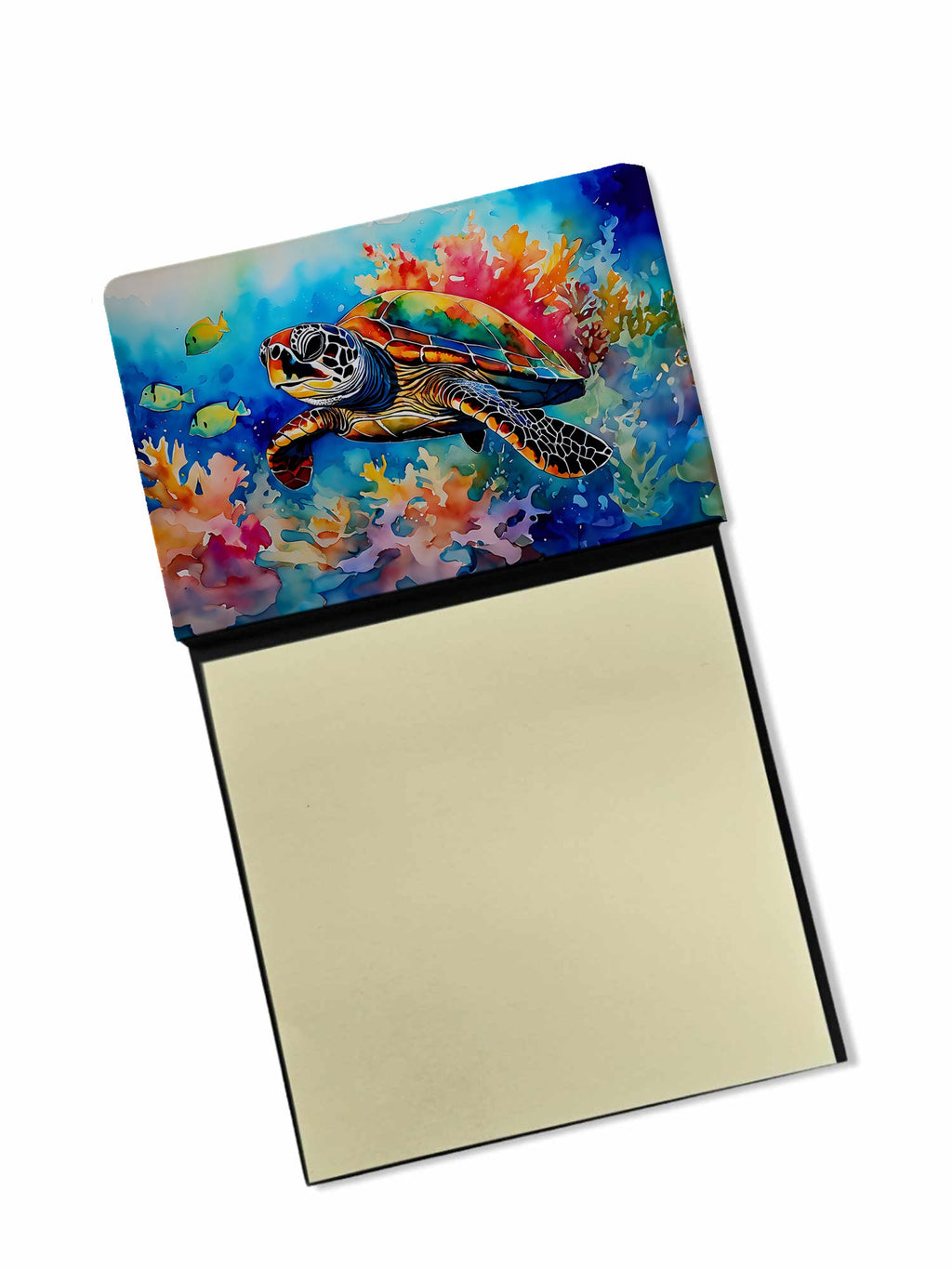 Loggerhead Sea Turtle Watercolor Sticky Note Holder Refillable Dispenser Desk Accessory 3x3 Pad Gift