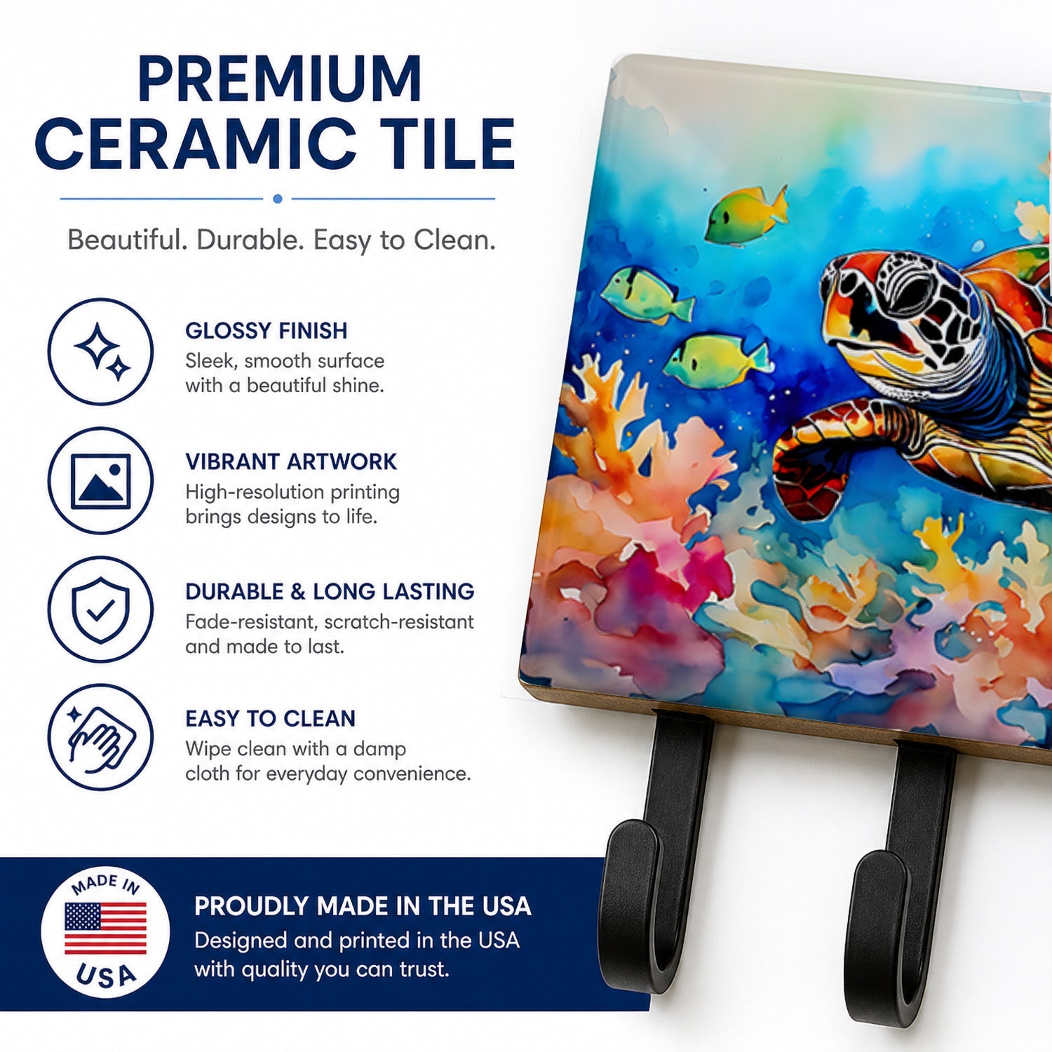 Loggerhead Sea Turtle Leash or Key Holder Wall Hooks, Coat Rack Wall Mount, for Hanging Keys, Towels, Aprons, Leashes