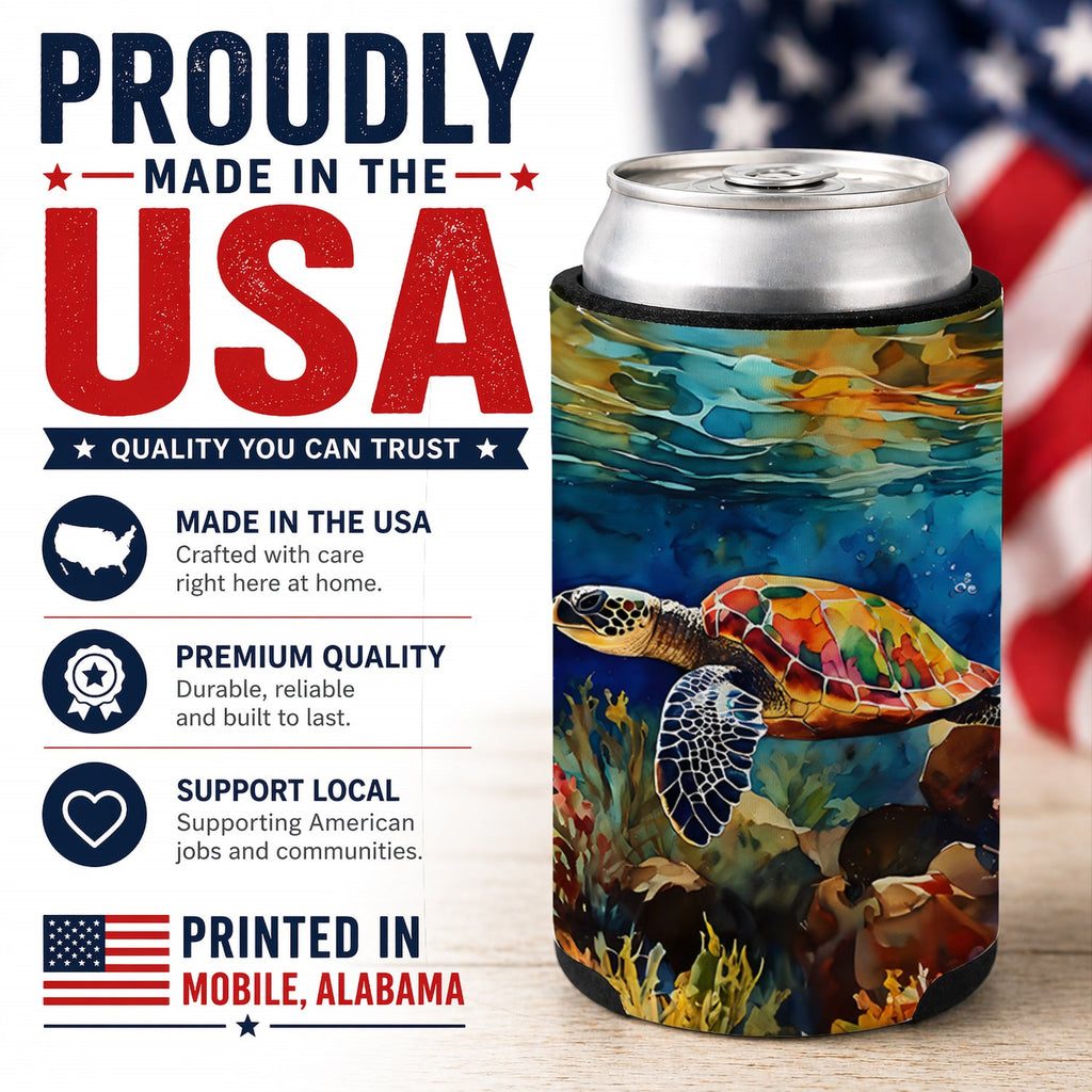 Loggerhead Sea Turtle Can or Bottle Hugger Cooler Sleeve for Standard 12 oz Cans, Insulated Foam Beer & Soda Can Hugger Reusable