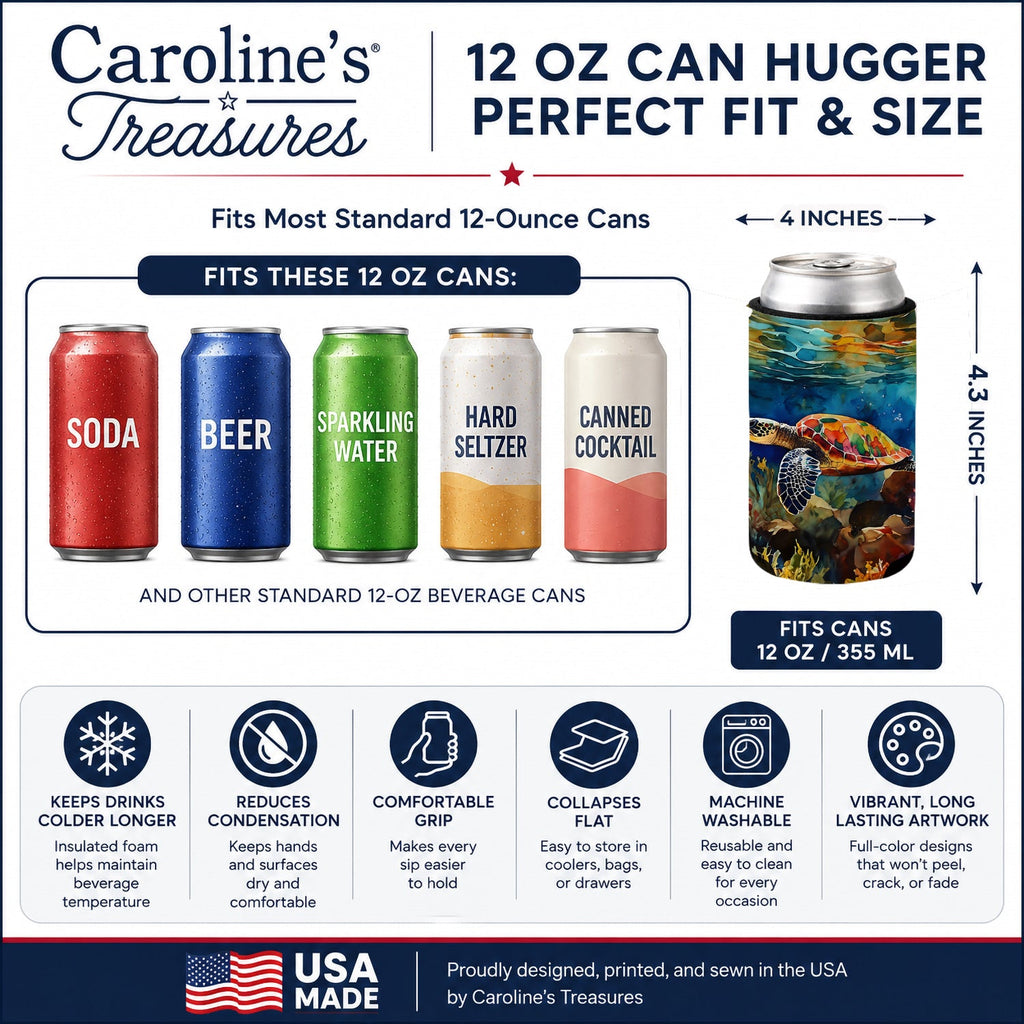 Loggerhead Sea Turtle Can or Bottle Hugger Cooler Sleeve for Standard 12 oz Cans, Insulated Foam Beer & Soda Can Hugger Reusable
