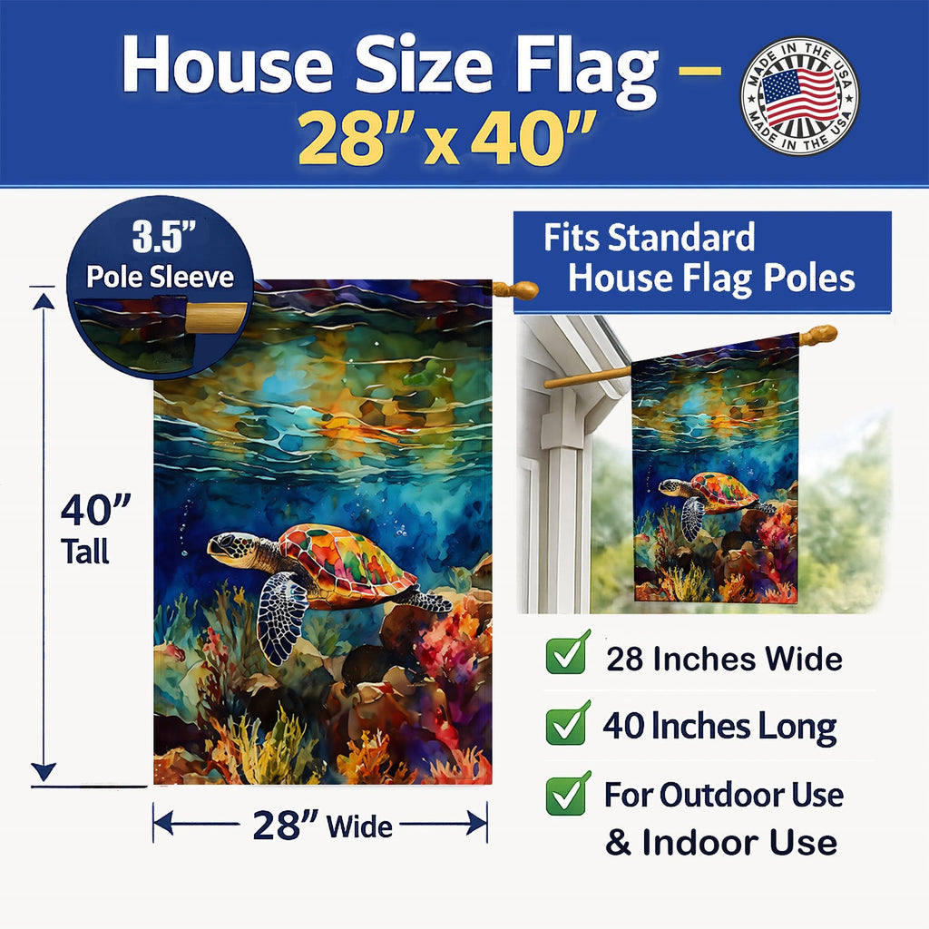 Loggerhead Sea Turtle House Flag 28x40 Porch Sleeve Pole Decorative Outside Yard Banner Artwork Wall Hanging, Polyester