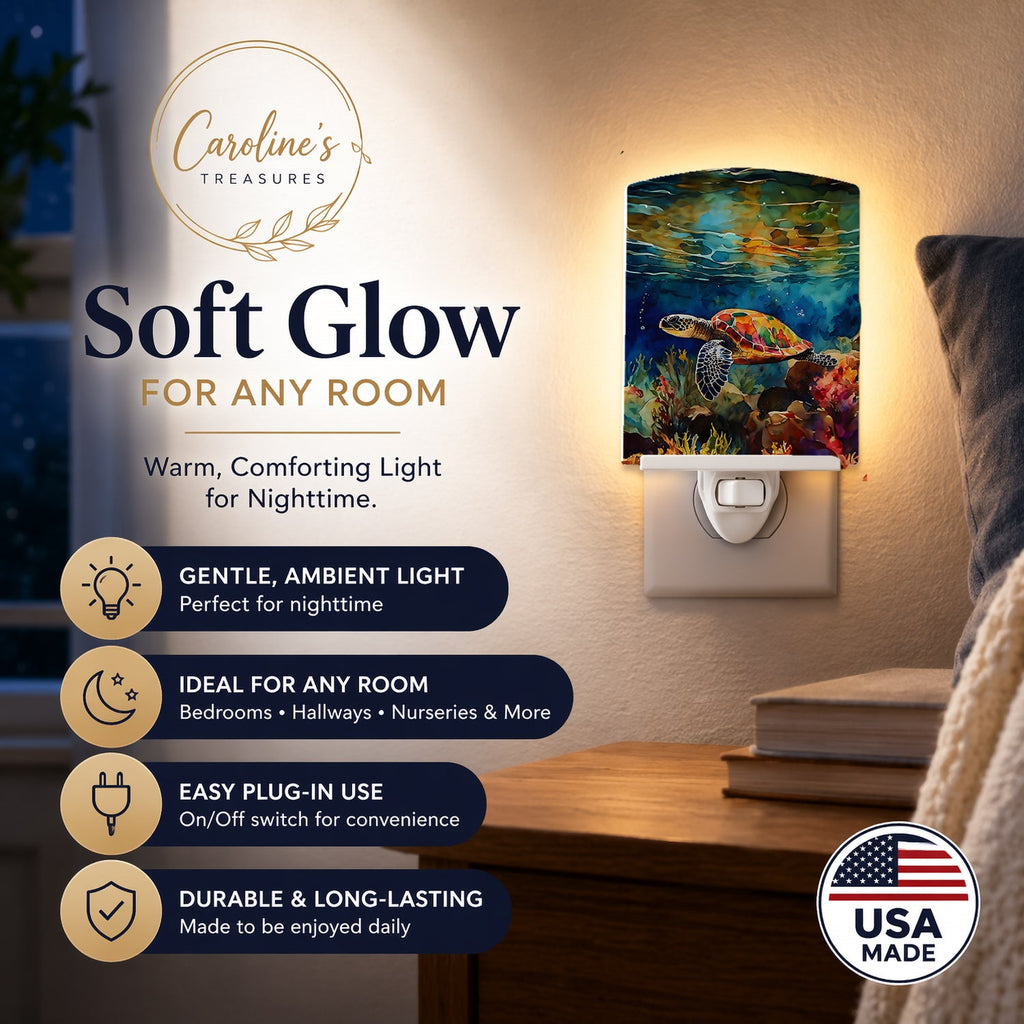 Loggerhead Sea Turtle Ceramic Night Light Compact, UL-Certified, Ideal for Bedroom, Bathroom, Nursery, Hallway, Kitchen, 6x4x3, Multicolor