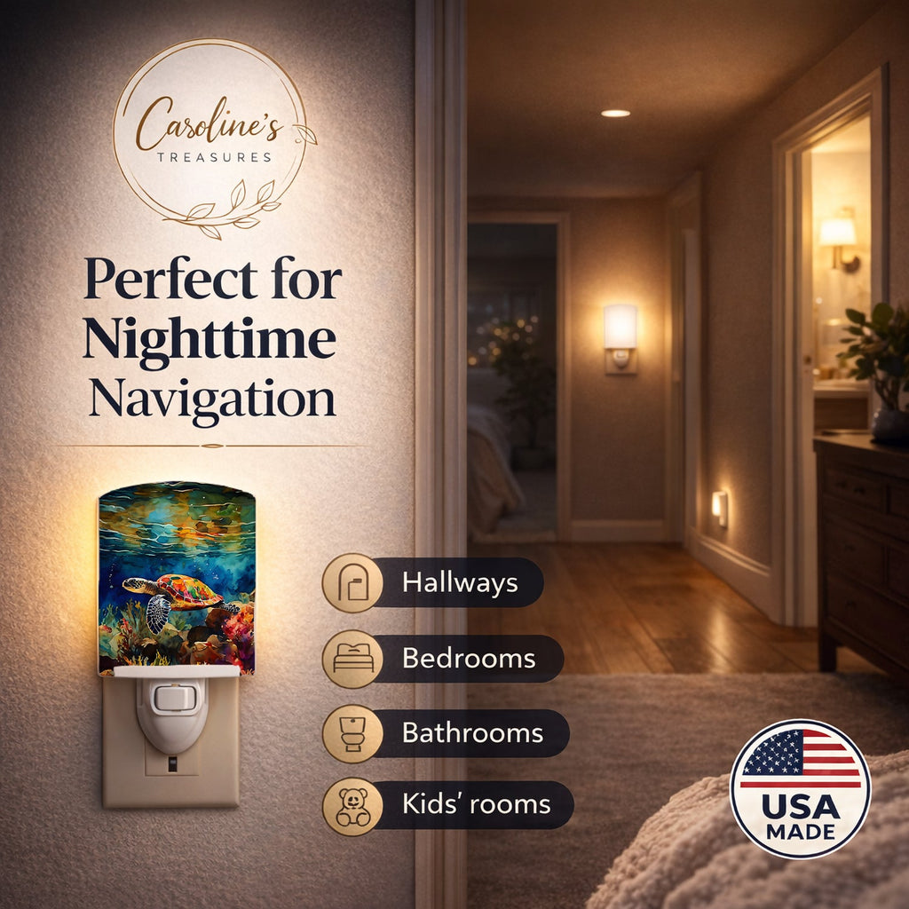 Loggerhead Sea Turtle Ceramic Night Light Compact, UL-Certified, Ideal for Bedroom, Bathroom, Nursery, Hallway, Kitchen, 6x4x3, Multicolor
