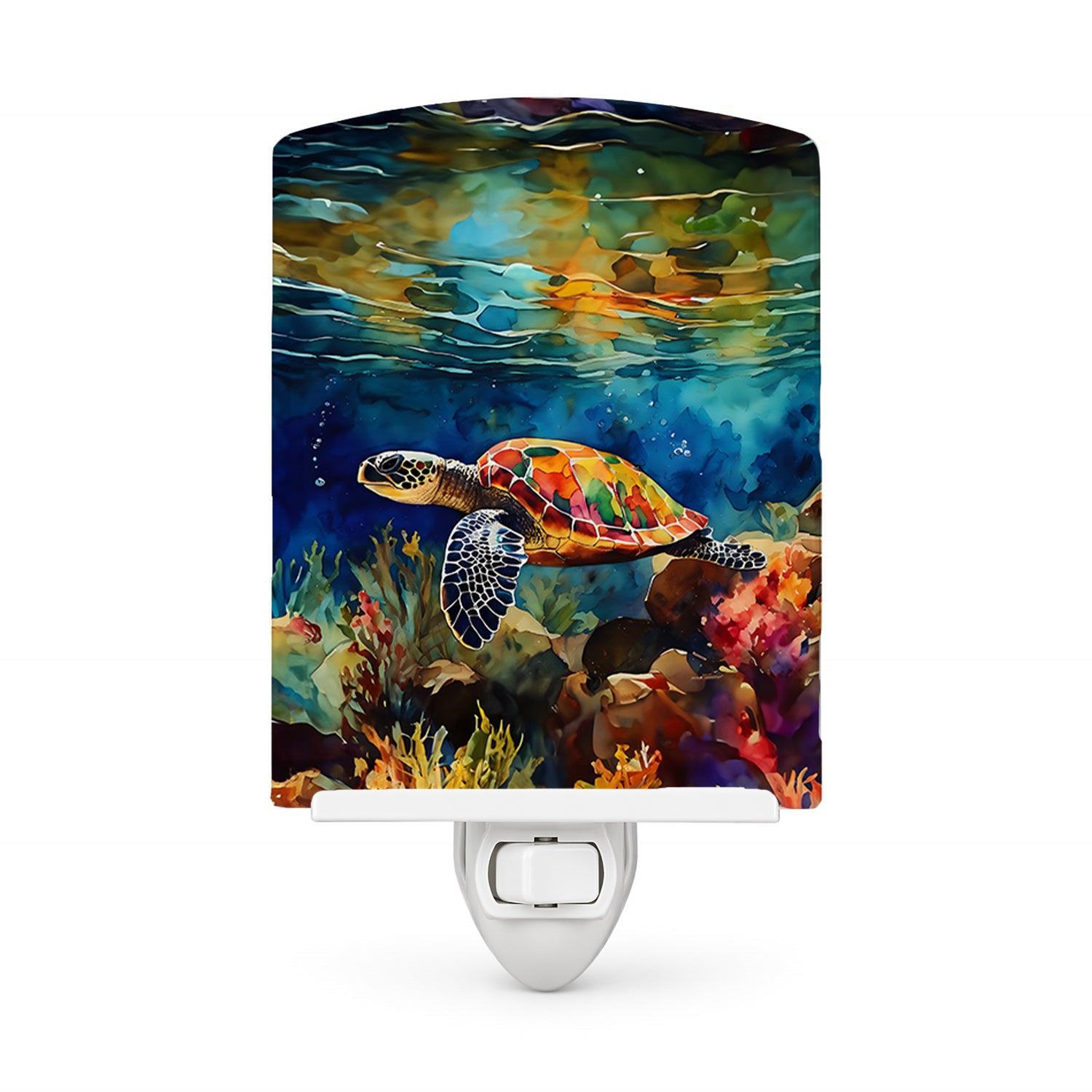Loggerhead Sea Turtle Ceramic Night Light Compact, UL-Certified, Ideal for Bedroom, Bathroom, Nursery, Hallway, Kitchen, 6x4x3, Multicolor