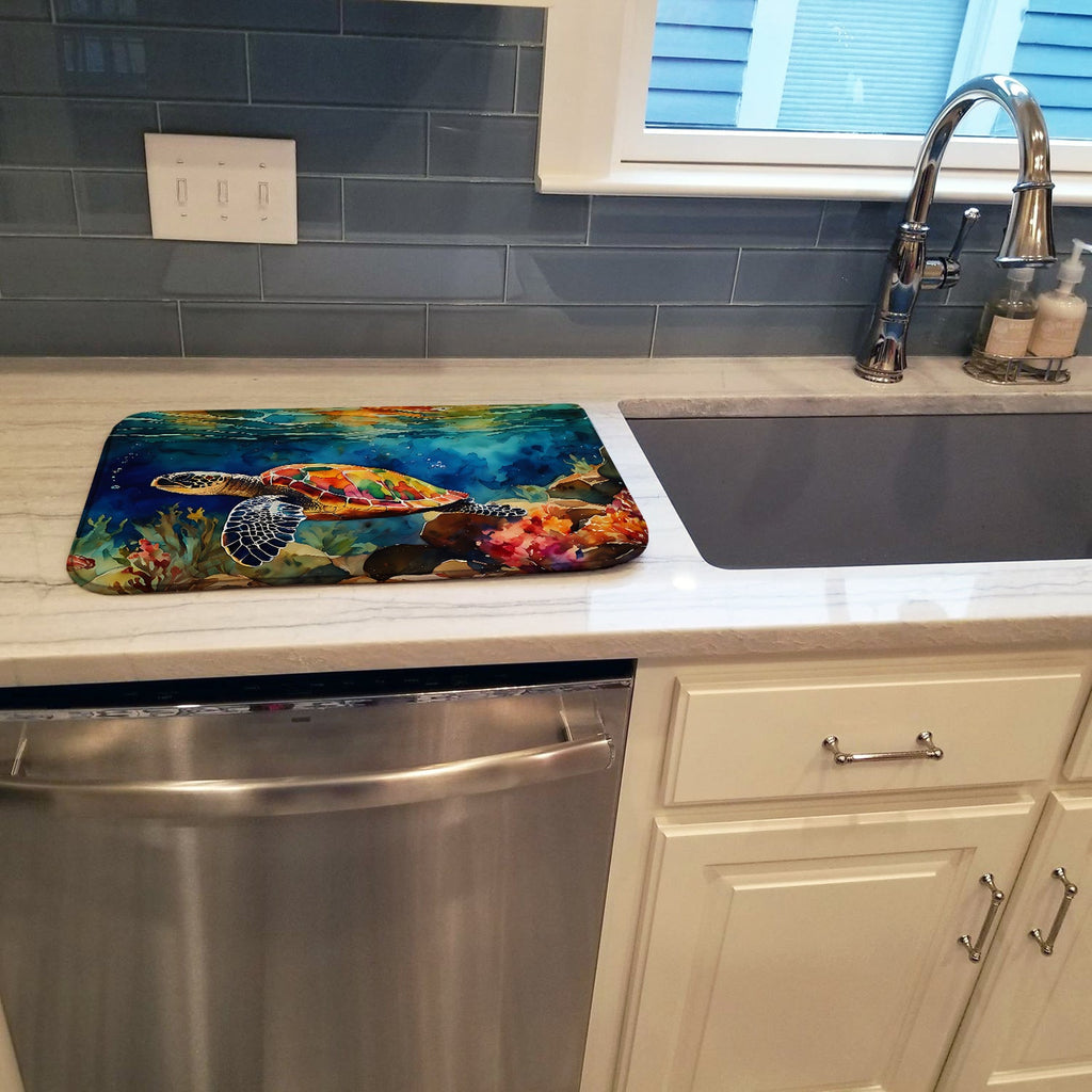 Loggerhead Sea Turtle Dish Drying Mat Absorbent Dish Drying Mat Pad for Kitchen Counter Dish Drainer Mat for Countertop, 14 x 21", Multicolor