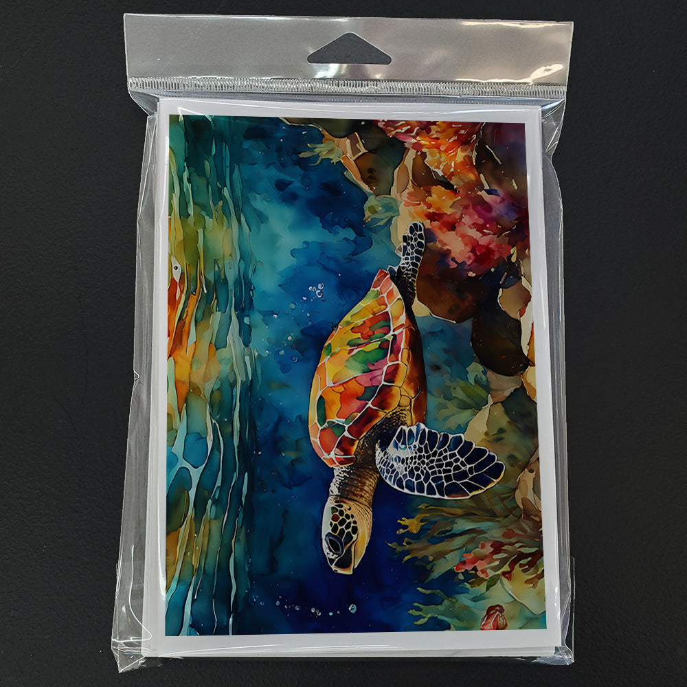 Loggerhead Sea Turtle Greeting Cards Pack of 8 Blank Cards with Envelopes Whimsical A7 Size 5x7