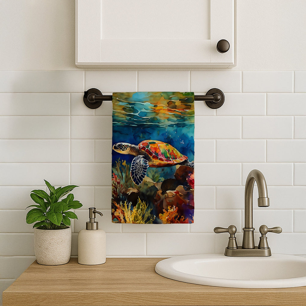 Loggerhead Sea Turtle Kitchen Towel Velour Plush Front and Cotton Loop Back Machine Washable