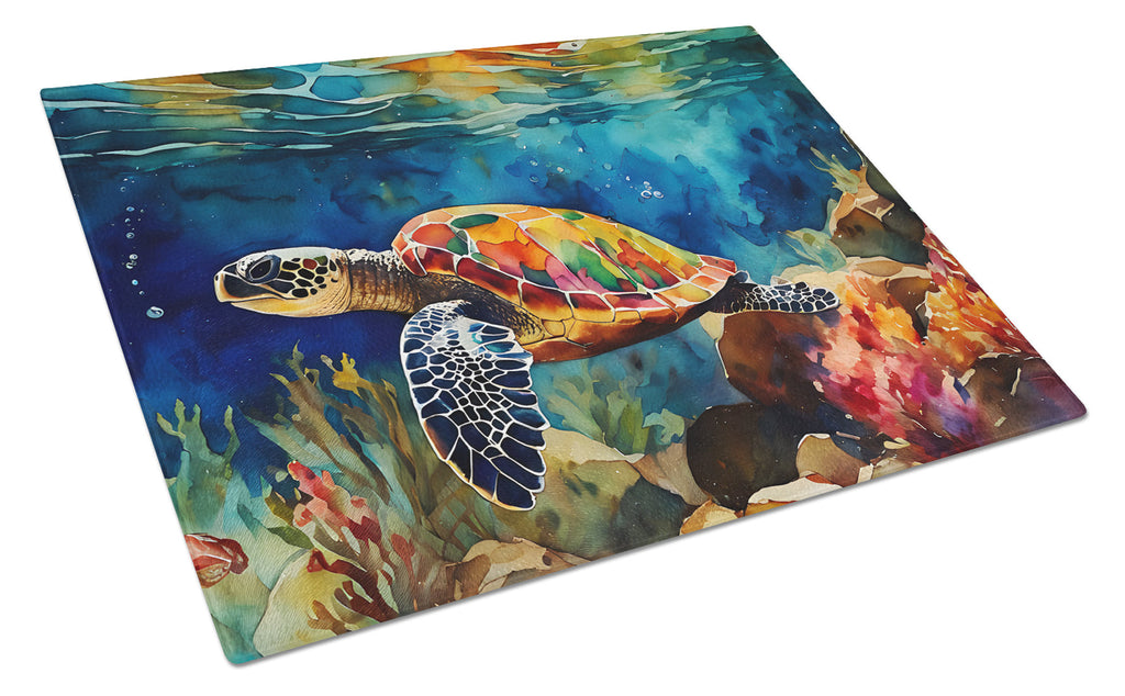 Loggerhead Sea Turtle Cutting Board Tempered Glass Kitchen Cutting Surface, Heat Resistant Chopping, Non-Slip Feet, Food Prep & Serving