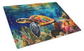 Loggerhead Sea Turtle Cutting Board Tempered Glass Kitchen Cutting Surface, Heat Resistant Chopping, Non-Slip Feet, Food Prep & Serving