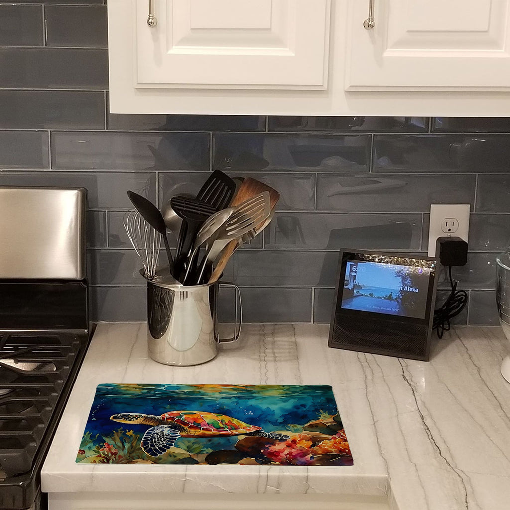 Loggerhead Sea Turtle Cutting Board Tempered Glass Kitchen Cutting Surface, Heat Resistant Chopping, Non-Slip Feet, Food Prep & Serving