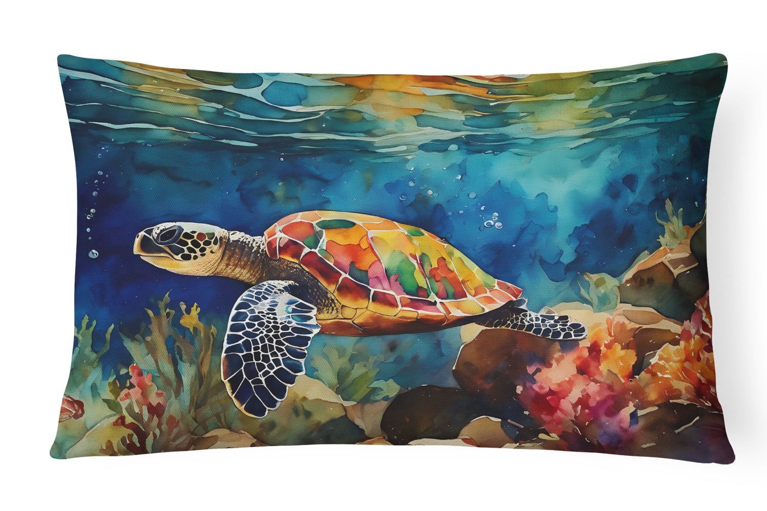 Loggerhead Sea Turtle Decorative Throw Pillow 12x16 Indoor Outdoor Accent Cushion, Fabric Cover with Insert for Sofa, Bed, Porch & Living Room