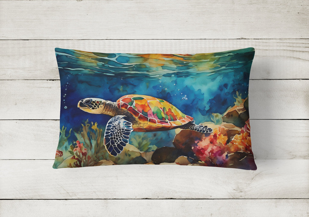 Loggerhead Sea Turtle Decorative Throw Pillow 12x16 Indoor Outdoor Accent Cushion, Fabric Cover with Insert for Sofa, Bed, Porch & Living Room