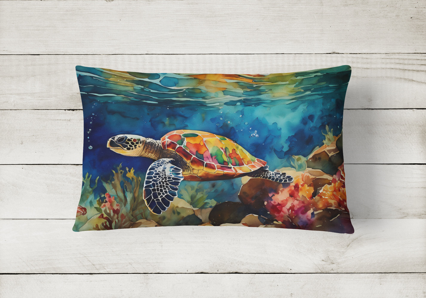 Loggerhead Sea Turtle Decorative Throw Pillow 12x16 Indoor Outdoor Accent Cushion, Fabric Cover with Insert for Sofa, Bed, Porch & Living Room
