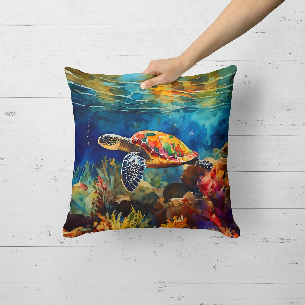 Loggerhead Sea Turtle Decorative Throw Pillow 18x18 Indoor Outdoor Accent Cushion, Fabric Cover with Insert for Sofa, Bed, Porch & Living Room