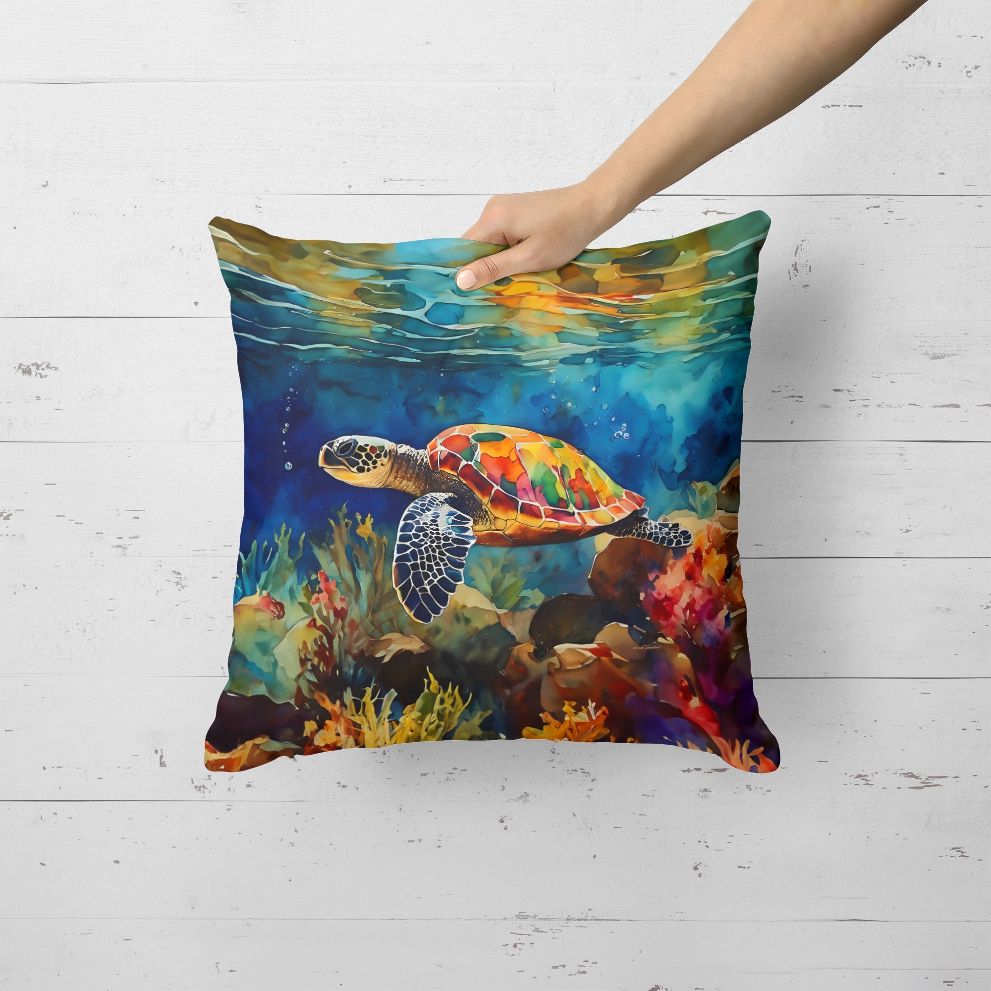 Loggerhead Sea Turtle Decorative Throw Pillow 18x18 Indoor Outdoor Accent Cushion, Fabric Cover with Insert for Sofa, Bed, Porch & Living Room