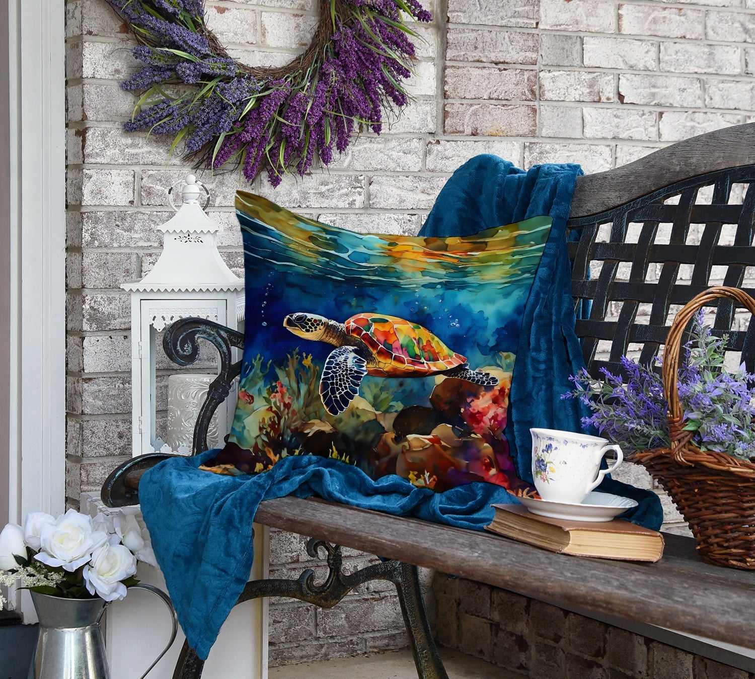 Loggerhead Sea Turtle Decorative Throw Pillow 18x18 Indoor Outdoor Accent Cushion, Fabric Cover with Insert for Sofa, Bed, Porch & Living Room