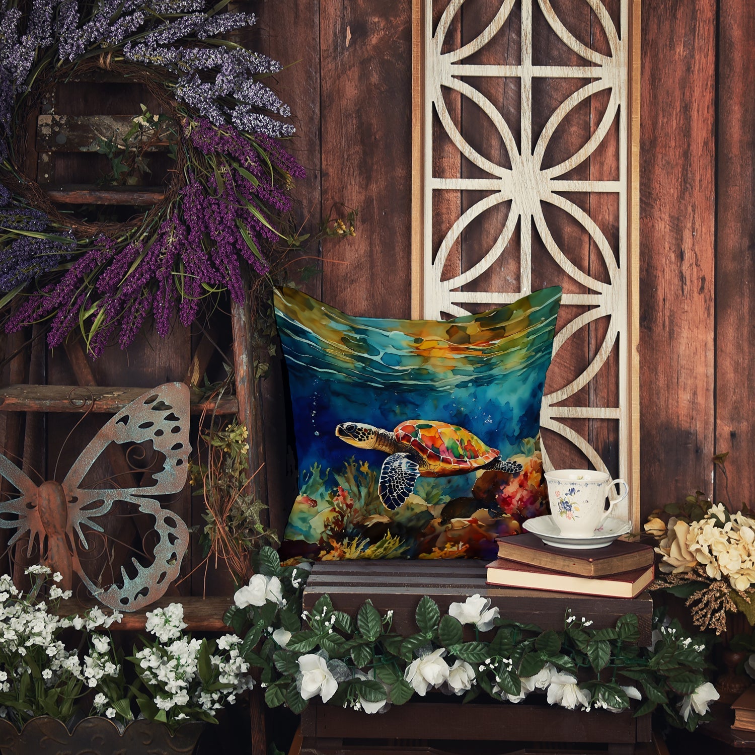 Loggerhead Sea Turtle Decorative Throw Pillow 18x18 Indoor Outdoor Accent Cushion, Fabric Cover with Insert for Sofa, Bed, Porch & Living Room