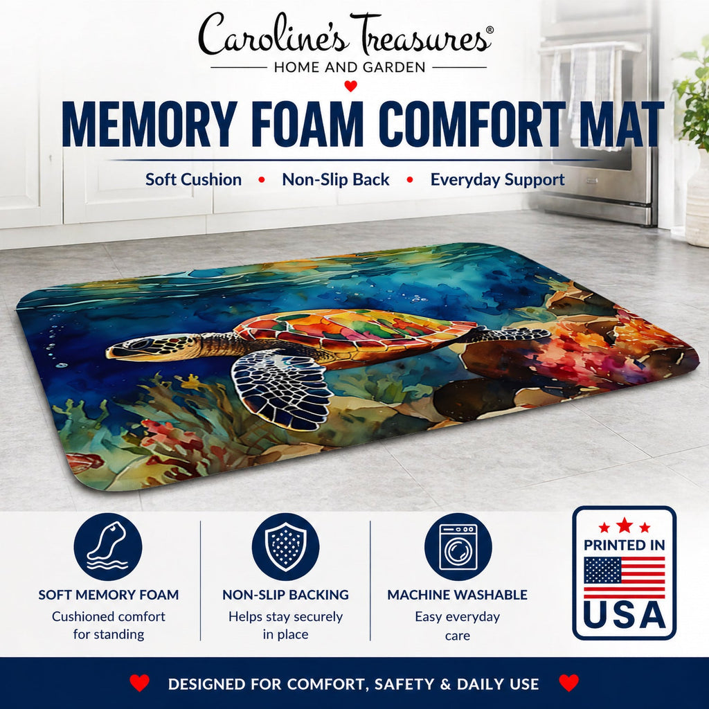 Loggerhead Sea Turtle Memory Foam Kitchen Mat Machine Washable Anti-Fatigue Cushion Comfort Bath or Kitchen Rug