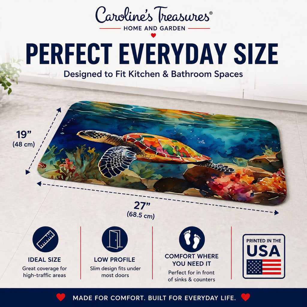 Loggerhead Sea Turtle Memory Foam Kitchen Mat Machine Washable Anti-Fatigue Cushion Comfort Bath or Kitchen Rug