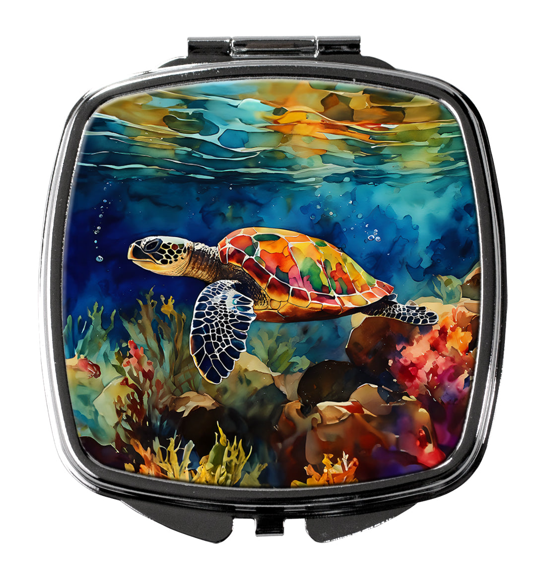 Loggerhead Sea Turtle Compact Mirror Decorative Travel Makeup Mirror for Women Girls Gifts Pocket Makeup Mirror Folding Handheld