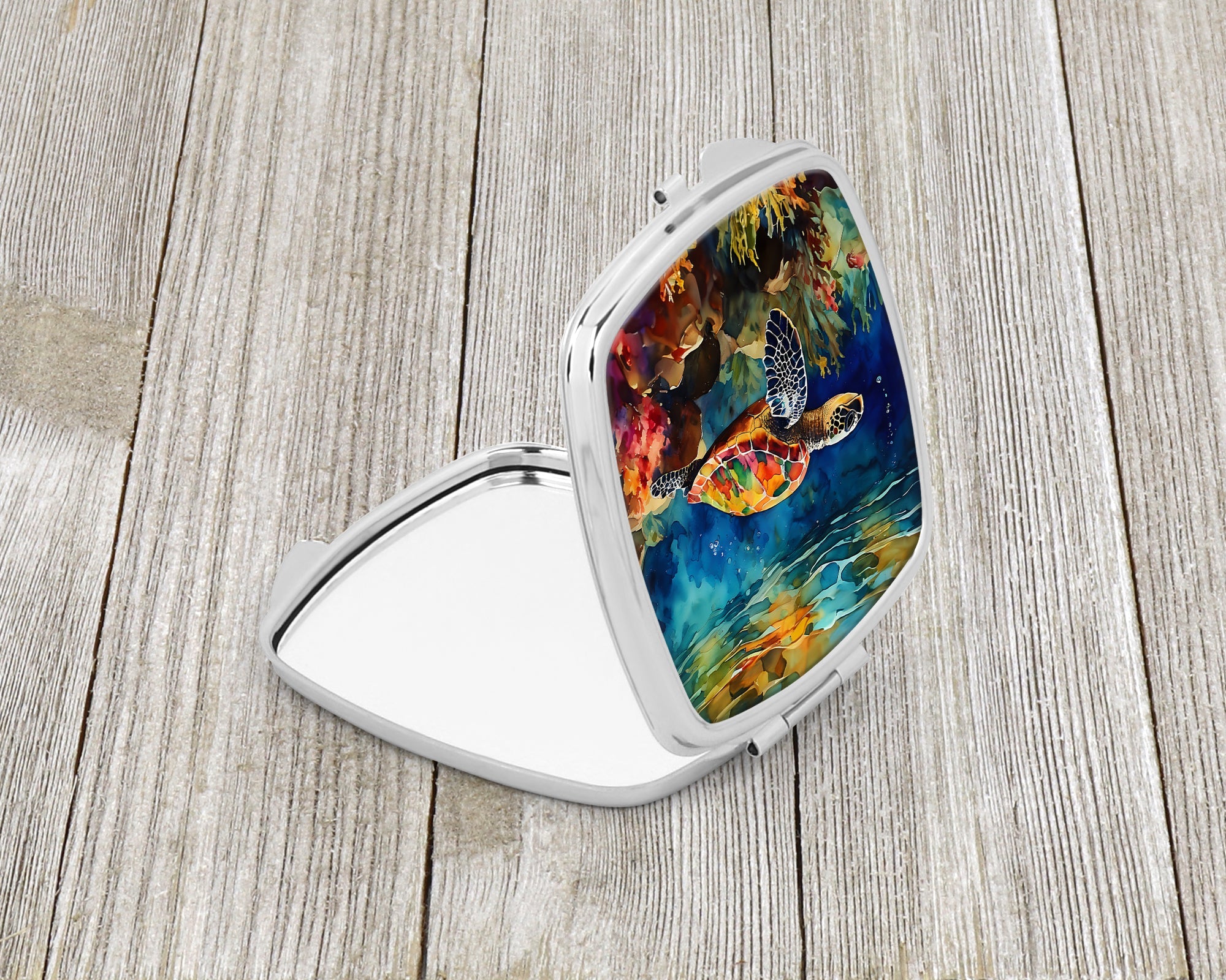 Loggerhead Sea Turtle Compact Mirror Decorative Travel Makeup Mirror for Women Girls Gifts Pocket Makeup Mirror Folding Handheld
