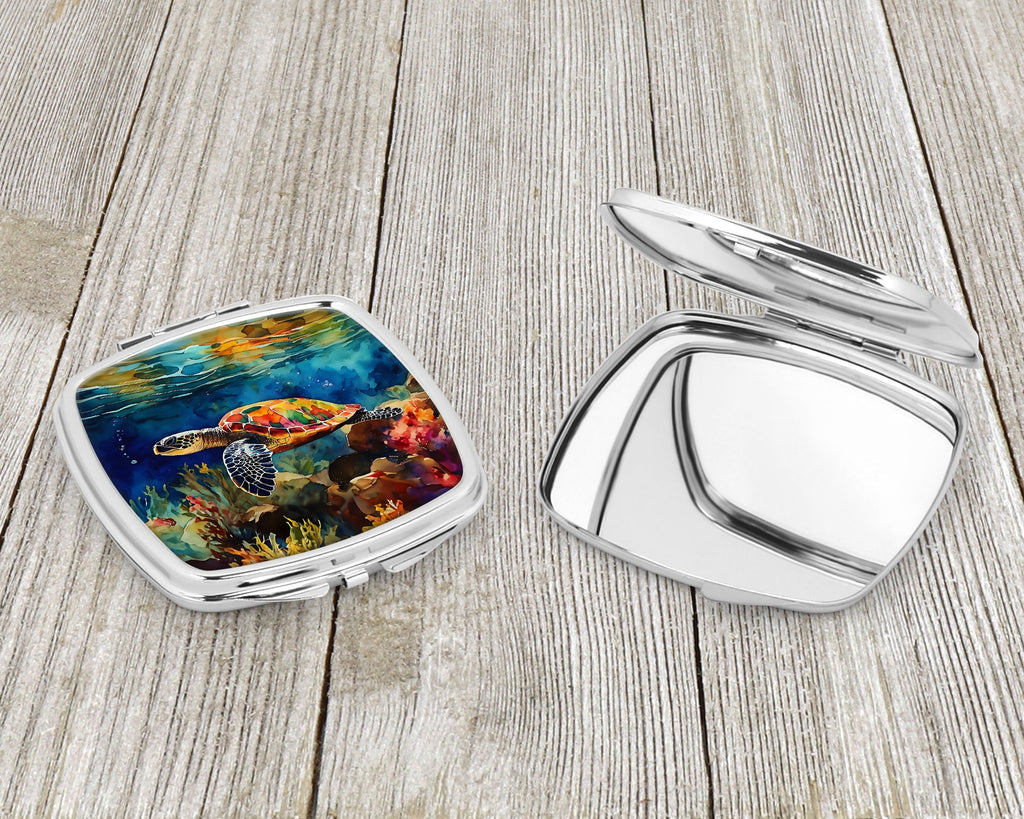 Loggerhead Sea Turtle Compact Mirror Decorative Travel Makeup Mirror for Women Girls Gifts Pocket Makeup Mirror Folding Handheld