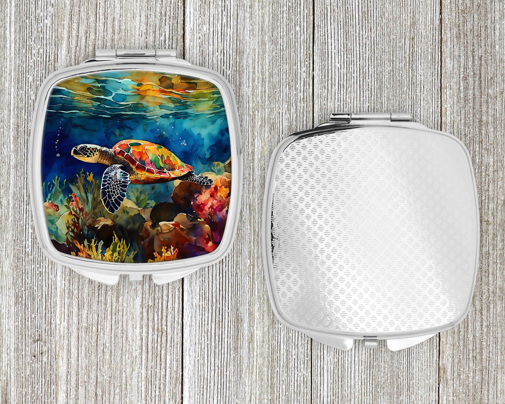 Loggerhead Sea Turtle Compact Mirror Decorative Travel Makeup Mirror for Women Girls Gifts Pocket Makeup Mirror Folding Handheld