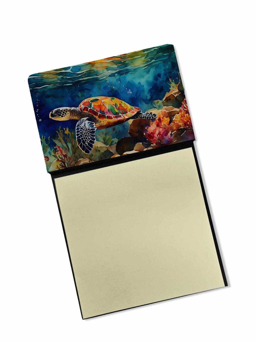 Loggerhead Sea Turtle Watercolor Sticky Note Holder Refillable Dispenser Desk Accessory 3x3 Pad Gift